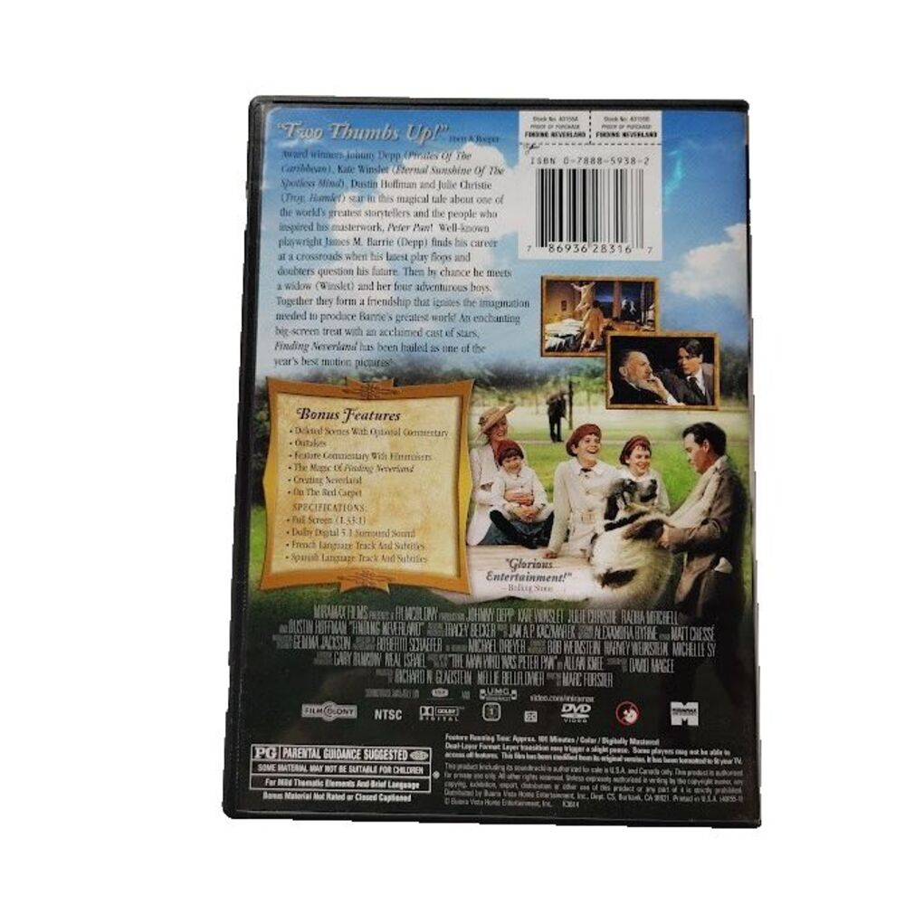 Finding Neverland DVD Romance Drama Movie PG 2005 Johnny Depp Kate Winslet - Picture 3 of 3
